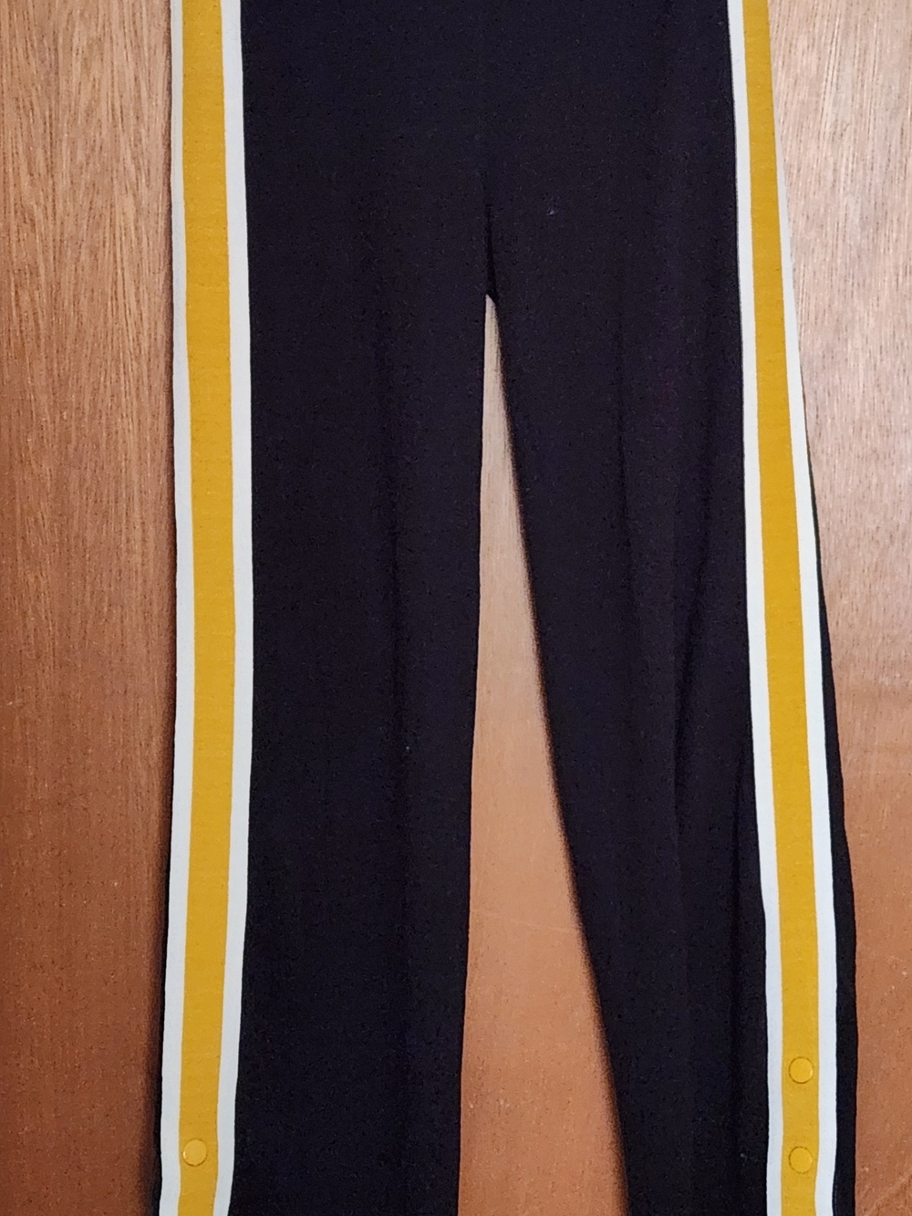 Forever 21 Black Straight-Leg Pants with Yellow and White Side Stripes